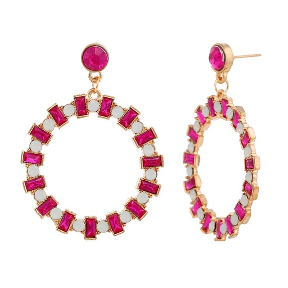 **JAZZ* Pink Round Rhinestone Fashion Earrings - Picture 3 of 6